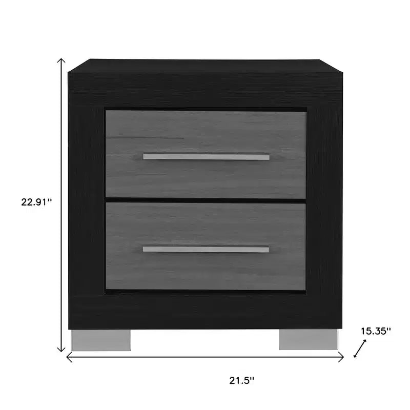 HomeRoots 23 Black And Gray Wood Square Two Drawer Nightstand