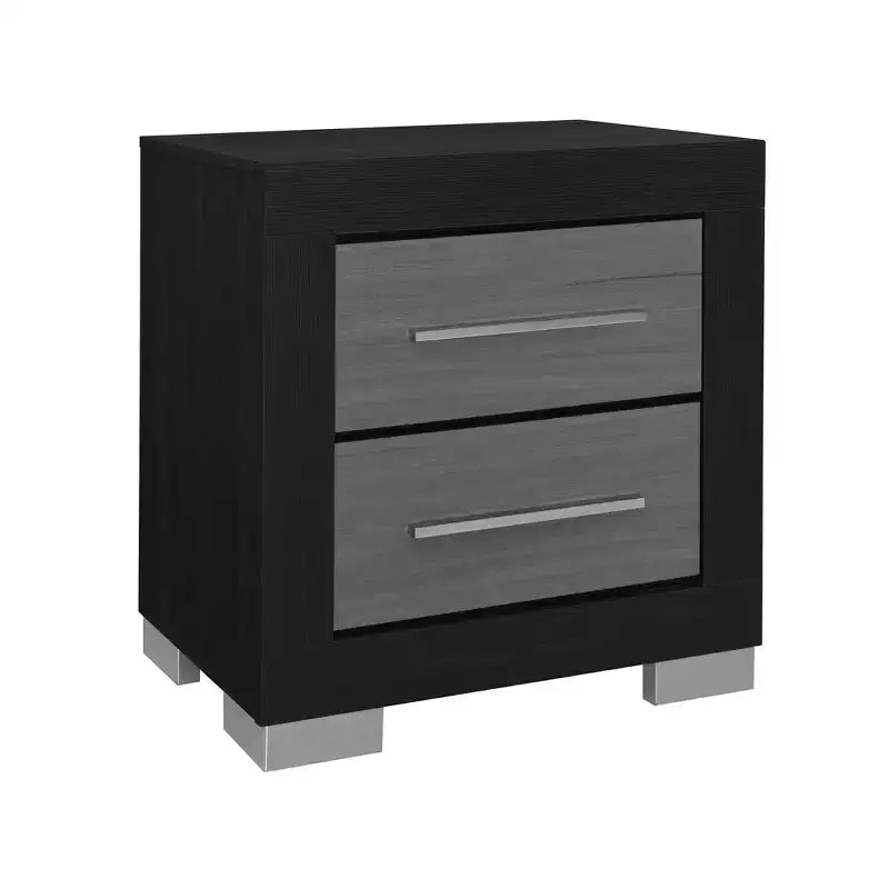 HomeRoots 23 Black And Gray Wood Square Two Drawer Nightstand