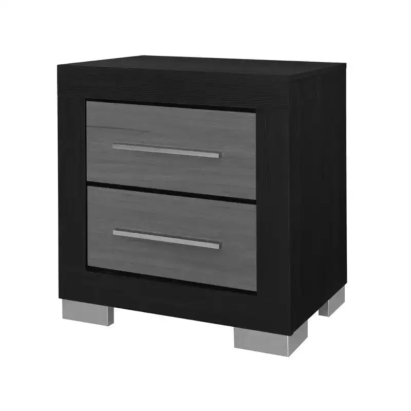 HomeRoots 23 Black And Gray Wood Square Two Drawer Nightstand