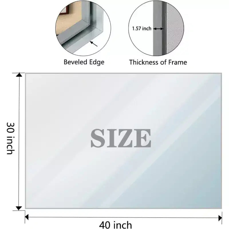 Acekool 40 x 30 Bathroom Wall Mirror, Rectangular Metal Frame Vanity Mirror, Beveled Edge Decorative Hanging Mirror, Modern Farmhouse