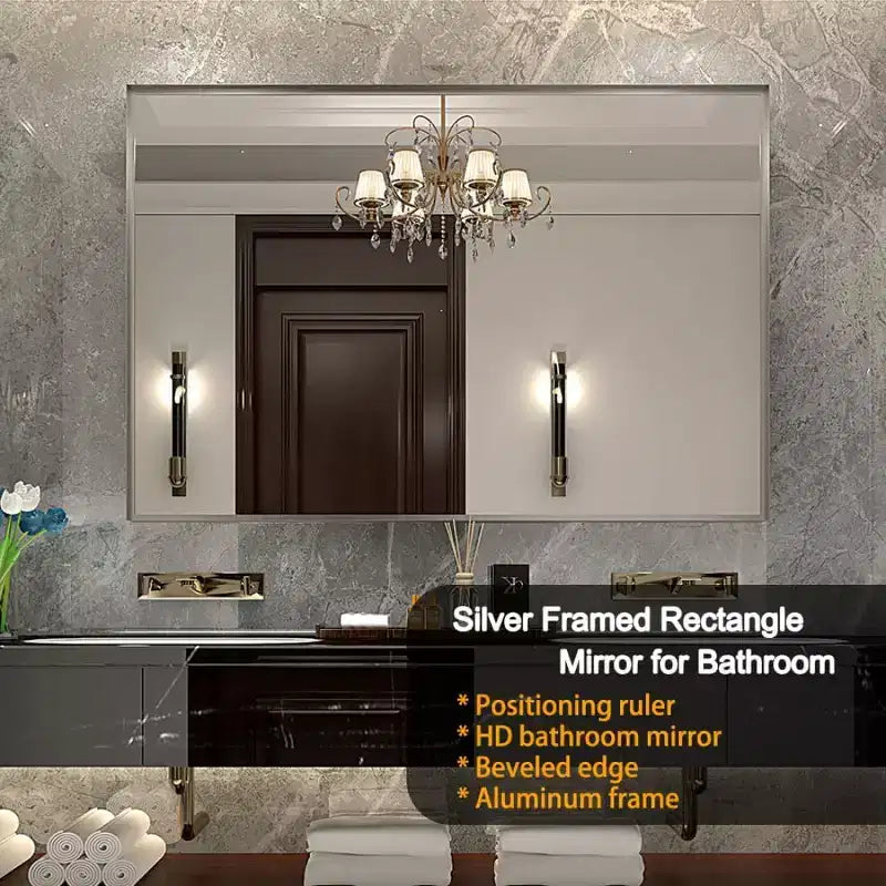 Acekool 40 x 30 Bathroom Wall Mirror, Rectangular Metal Frame Vanity Mirror, Beveled Edge Decorative Hanging Mirror, Modern Farmhouse