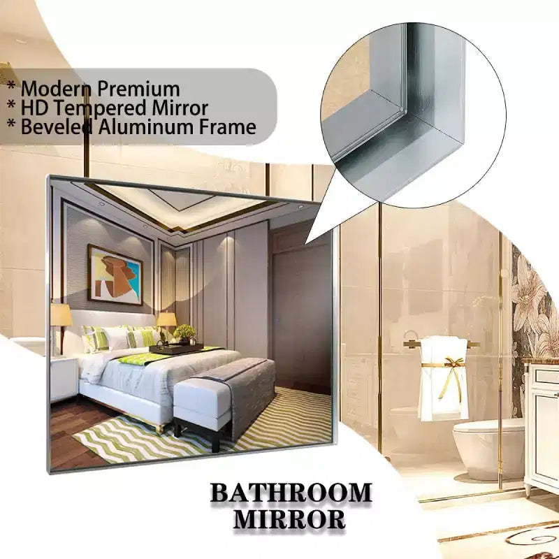 Acekool 40 x 30 Bathroom Wall Mirror, Rectangular Metal Frame Vanity Mirror, Beveled Edge Decorative Hanging Mirror, Modern Farmhouse