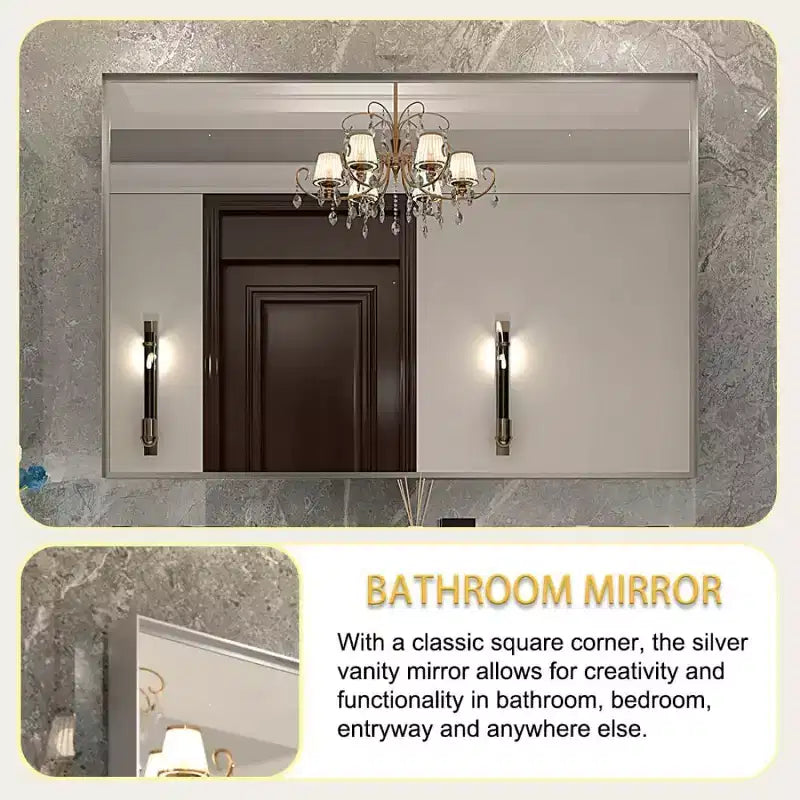 Acekool 40 x 30 Bathroom Wall Mirror, Rectangular Metal Frame Vanity Mirror, Beveled Edge Decorative Hanging Mirror, Modern Farmhouse