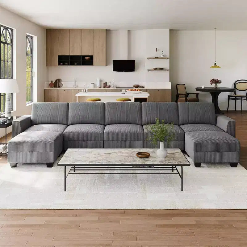 GustoWave 140''W Modular Sleeper Sofa, Sectional Sofa Bed with 7 Seat Modular Couch and Storage, Chaise