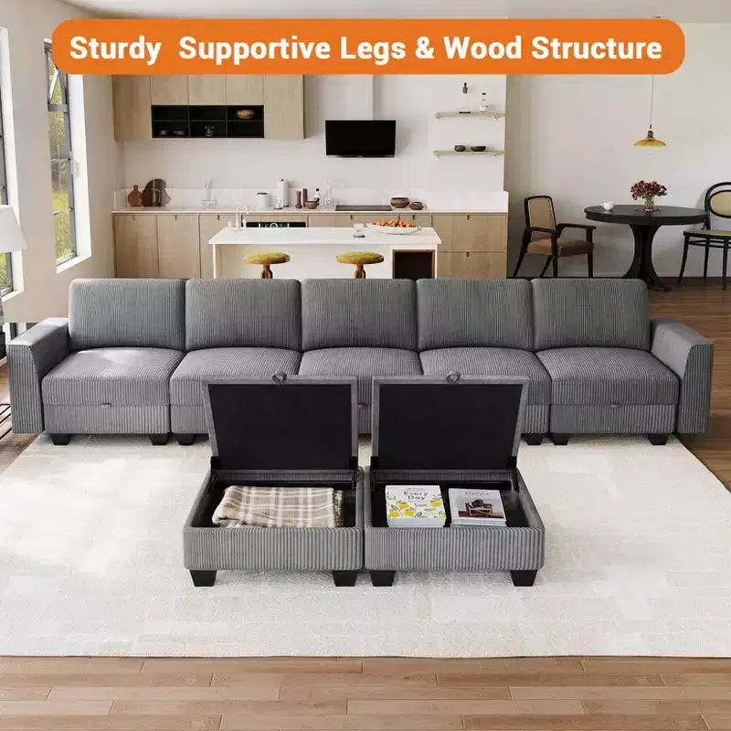 Canapé-lit modulaire GUSTOWAVE de 355 cm de largeur, canapé-lit sectionnel avec 7 sièges modulaires et rangement, méridienne