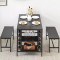 Coolmee 47 Dining Table Set for 4, 3 Pieces Kitchen Table Set with 2 Benches, Wine Rack and 2-Tier Storage Shelves, for Home