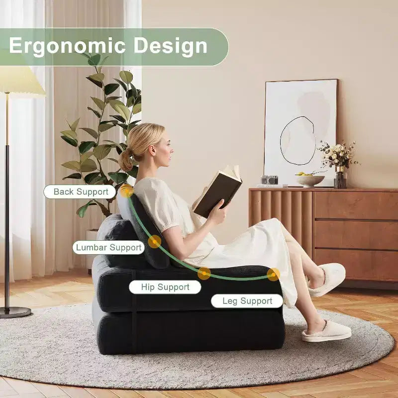 GustoWave Foldable Floor Sofa Bed, Bean Bag Chaise Lounge Bed with Pillow for Living Room Bedroom
