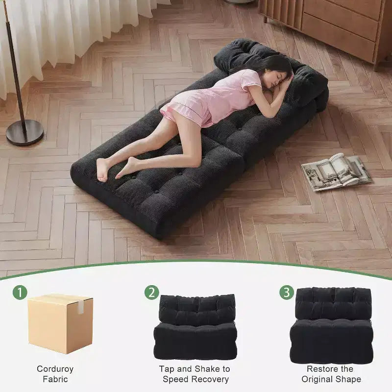 GustoWave Foldable Floor Sofa Bed, Bean Bag Chaise Lounge Bed with Pillow for Living Room Bedroom