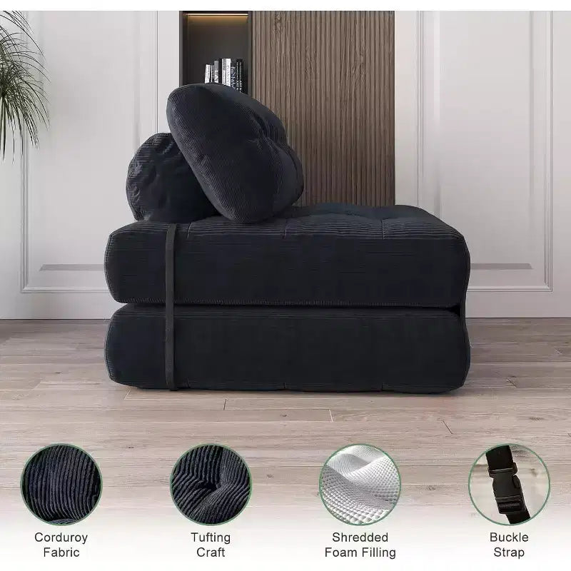 GustoWave Foldable Floor Sofa Bed, Bean Bag Chaise Lounge Bed with Pillow for Living Room Bedroom