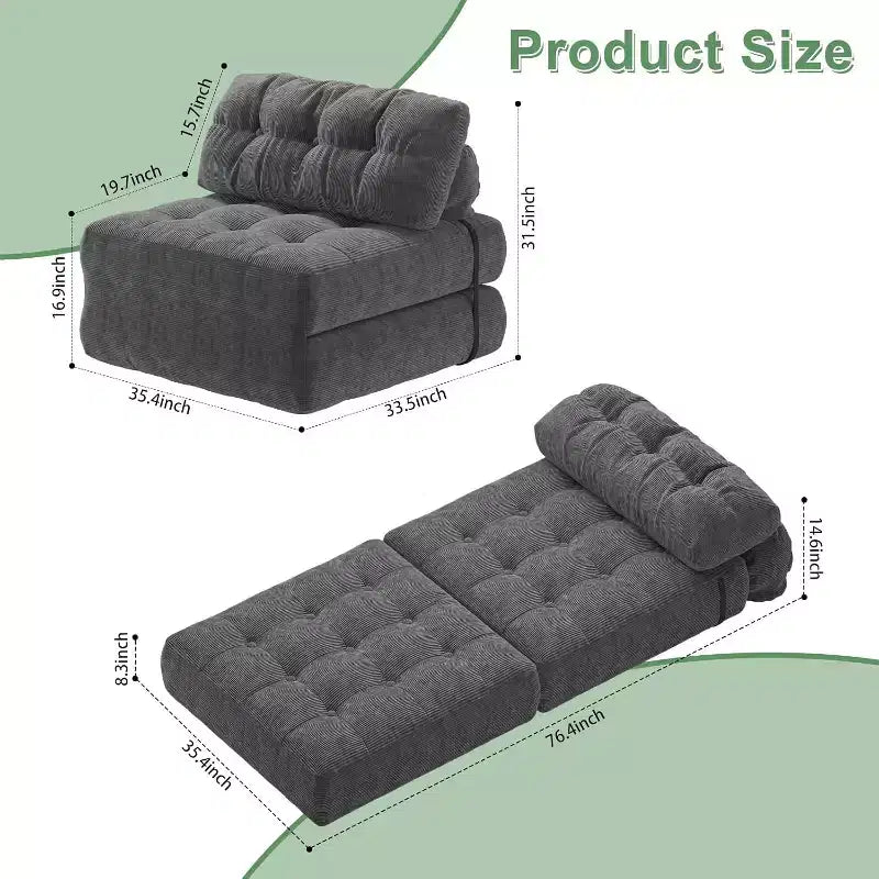 GustoWave Foldable Floor Sofa Bed, Bean Bag Chaise Lounge Bed with Pillow for Living Room Bedroom