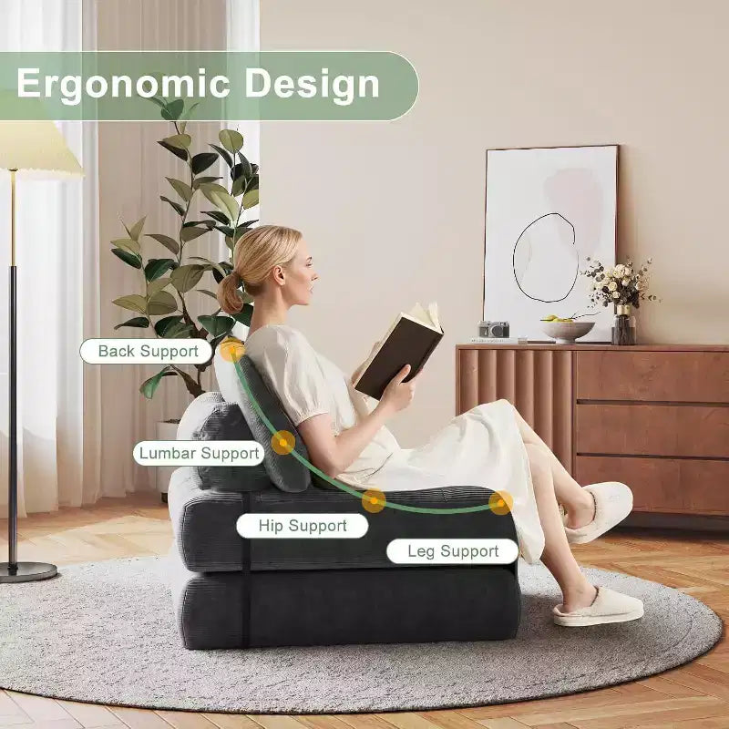 GustoWave Foldable Floor Sofa Bed, Bean Bag Chaise Lounge Bed with Pillow for Living Room Bedroom