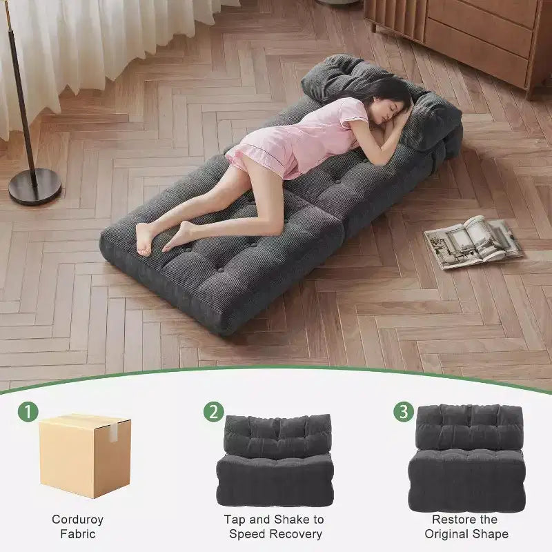 GustoWave Foldable Floor Sofa Bed, Bean Bag Chaise Lounge Bed with Pillow for Living Room Bedroom