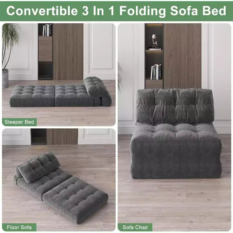 GustoWave Foldable Floor Sofa Bed, Bean Bag Chaise Lounge Bed with Pillow for Living Room Bedroom