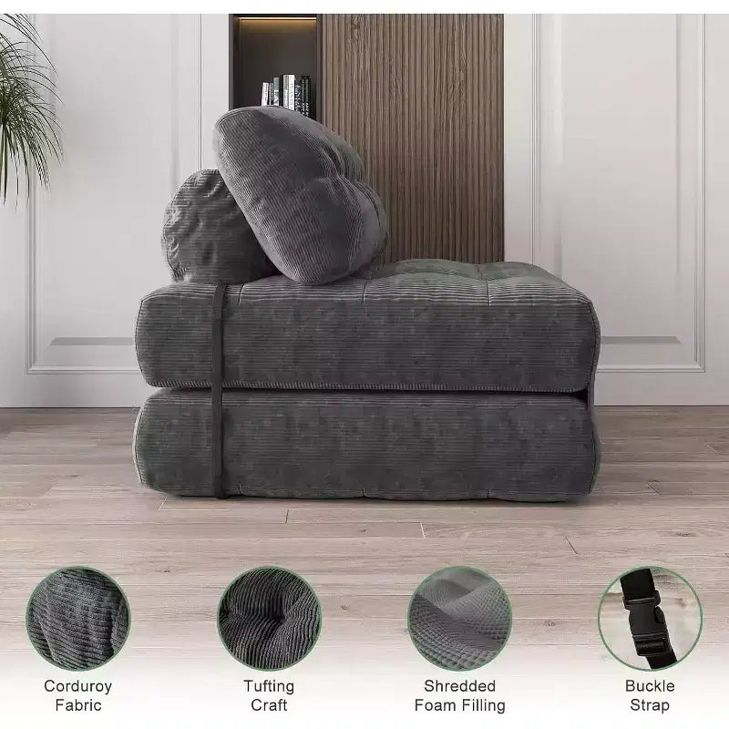 GustoWave Foldable Floor Sofa Bed, Bean Bag Chaise Lounge Bed with Pillow for Living Room Bedroom