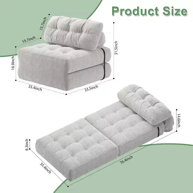 GustoWave Foldable Floor Sofa Bed, Bean Bag Chaise Lounge Bed with Pillow for Living Room Bedroom