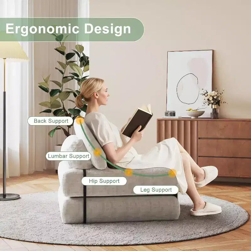 GustoWave Foldable Floor Sofa Bed, Bean Bag Chaise Lounge Bed with Pillow for Living Room Bedroom