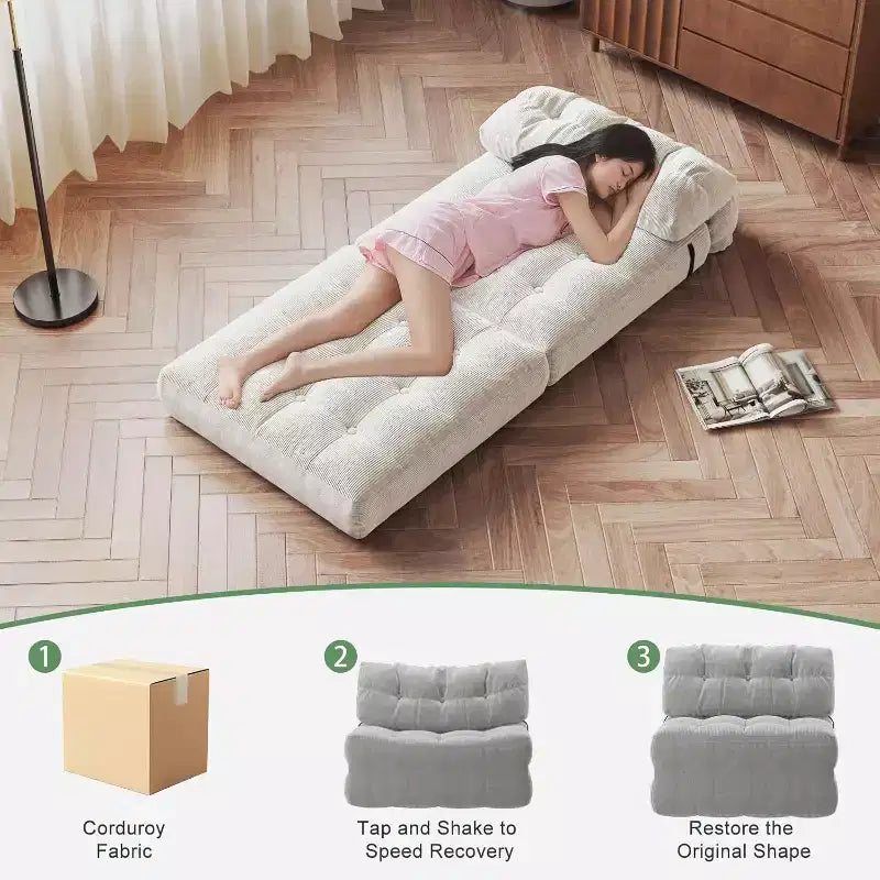 GustoWave Foldable Floor Sofa Bed, Bean Bag Chaise Lounge Bed with Pillow for Living Room Bedroom