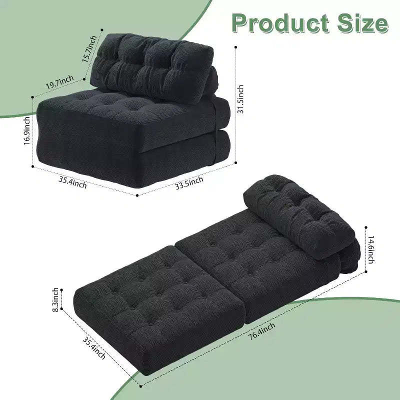 GustoWave Foldable Floor Sofa Bed, Bean Bag Chaise Lounge Bed with Pillow for Living Room Bedroom
