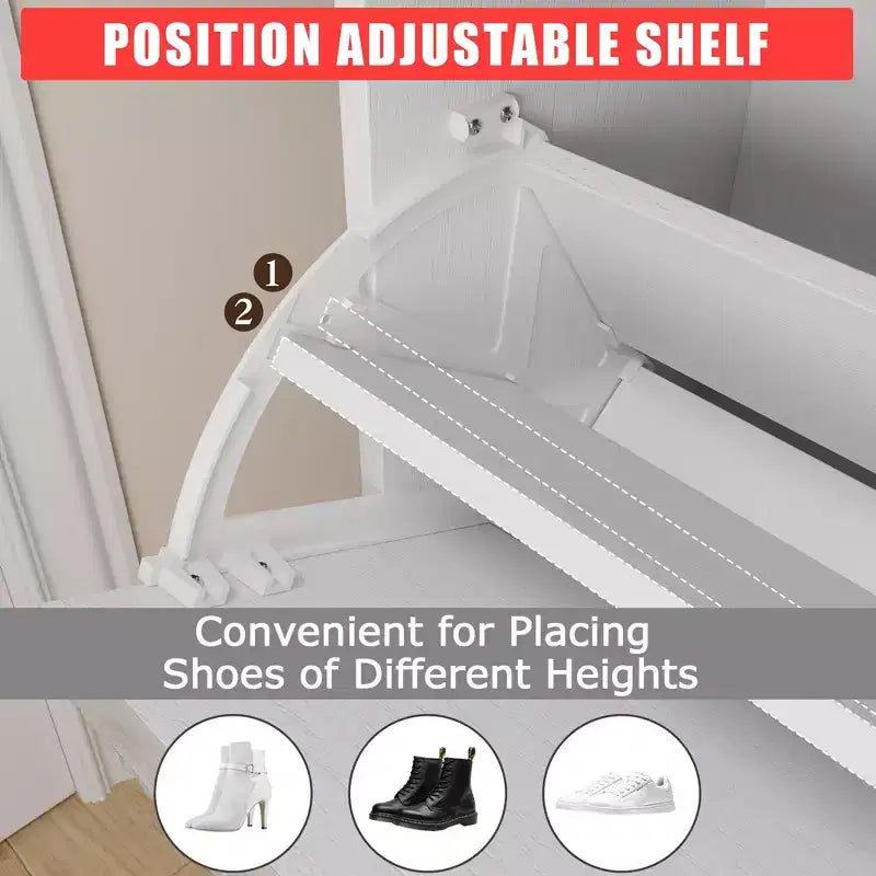 Wooden Fluted Shoe Storage Cabinet with 4 Flip Drawers, Narrow with Metal Legs, Modern Farmhouse Hidden Shoe Rack for Entryway, Hallway