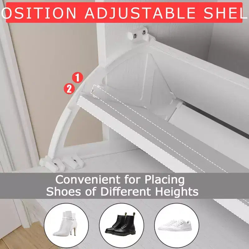 Wooden Fluted Shoe Storage Cabinet with 4 Flip Drawers, Narrow with Metal Legs, Modern Farmhouse Hidden Shoe Rack for Entryway, Hallway