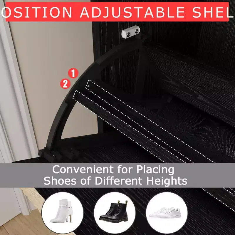 Wooden Fluted Shoe Storage Cabinet with 4 Flip Drawers, Narrow with Metal Legs, Modern Farmhouse Hidden Shoe Rack for Entryway, Hallway