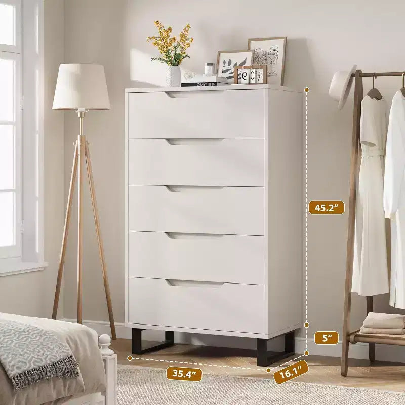 5 Dresser for Bedroom, 50H Dresser, Freestanding Vertical Drawer with Storage, Wooden Closet Chest Storage for Living Room Hallway Entryway