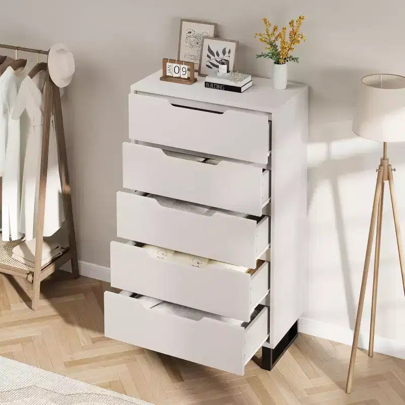 5 Dresser for Bedroom, 50H Dresser, Freestanding Vertical Drawer with Storage, Wooden Closet Chest Storage for Living Room Hallway Entryway