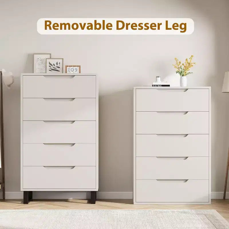 5 Dresser for Bedroom, 50H Dresser, Freestanding Vertical Drawer with Storage, Wooden Closet Chest Storage for Living Room Hallway Entryway