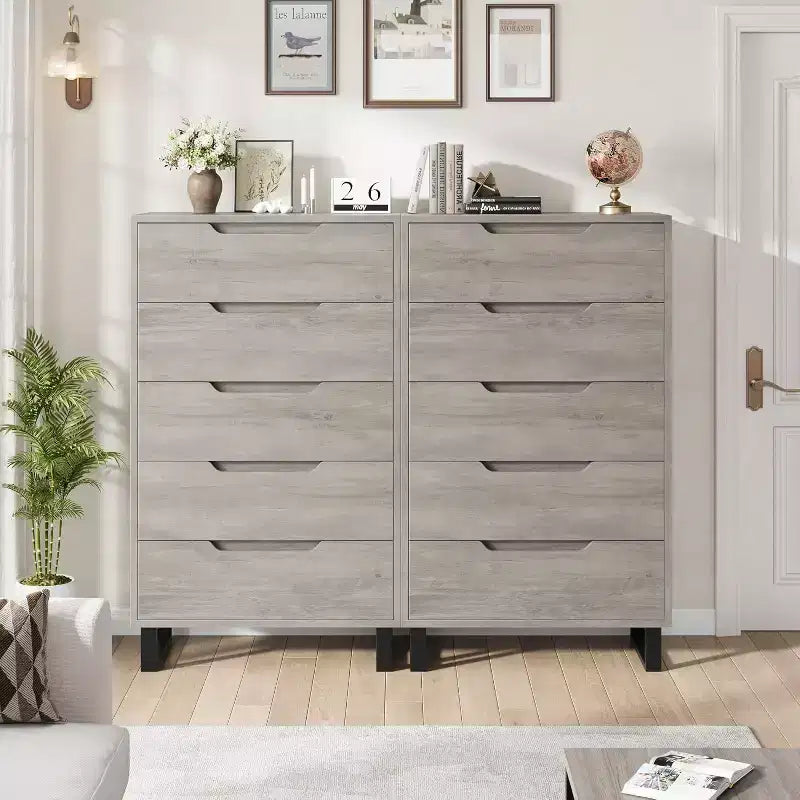 5 Dresser for Bedroom, 50H Dresser, Freestanding Vertical Drawer with Storage, Wooden Closet Chest Storage for Living Room Hallway Entryway