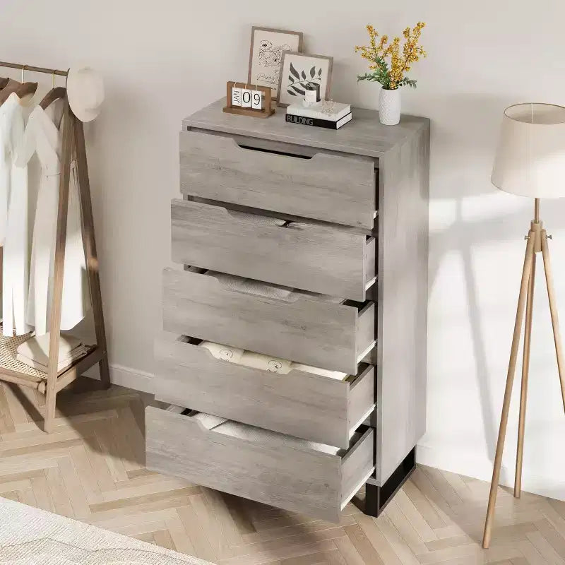 5 Dresser for Bedroom, 50H Dresser, Freestanding Vertical Drawer with Storage, Wooden Closet Chest Storage for Living Room Hallway Entryway