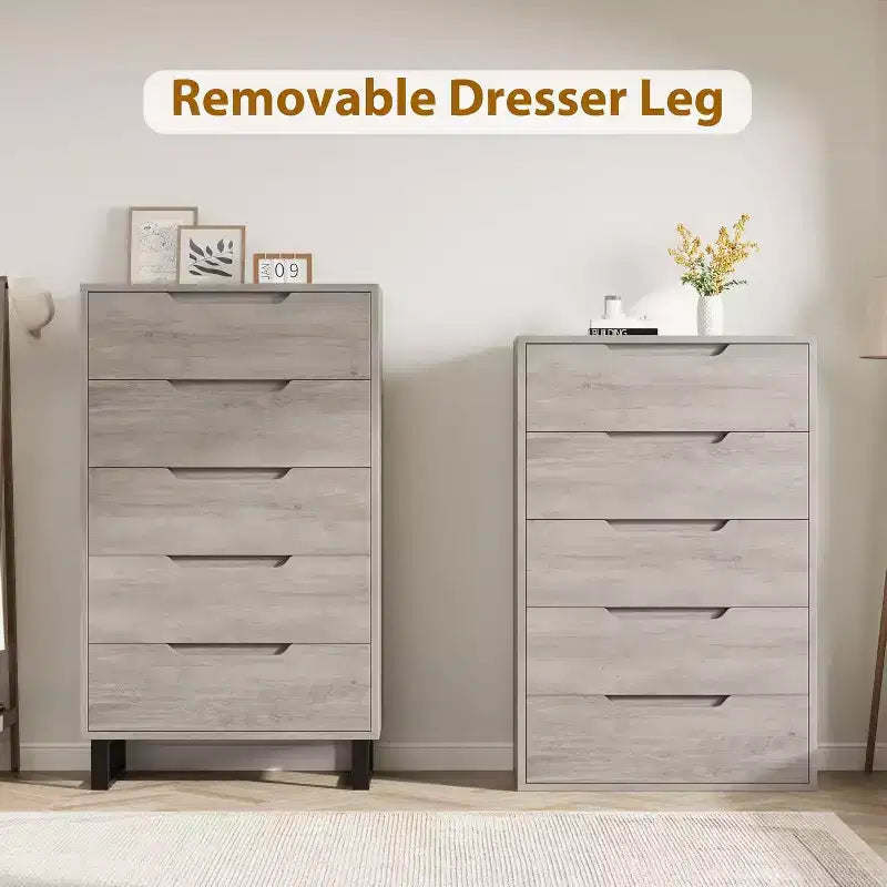5 Dresser for Bedroom, 50H Dresser, Freestanding Vertical Drawer with Storage, Wooden Closet Chest Storage for Living Room Hallway Entryway