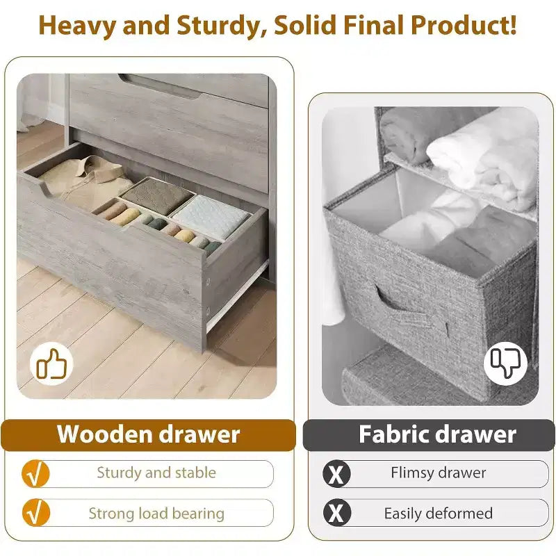 5 Dresser for Bedroom, 50H Dresser, Freestanding Vertical Drawer with Storage, Wooden Closet Chest Storage for Living Room Hallway Entryway