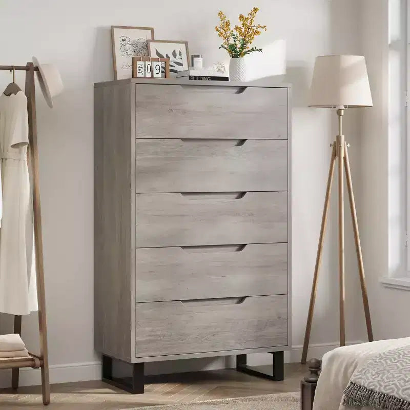5 Dresser for Bedroom, 50H Dresser, Freestanding Vertical Drawer with Storage, Wooden Closet Chest Storage for Living Room Hallway Entryway