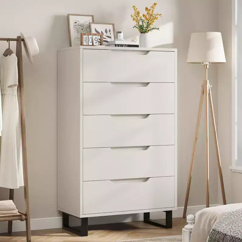 5 Dresser for Bedroom, 50H Dresser, Freestanding Vertical Drawer with Storage, Wooden Closet Chest Storage for Living Room Hallway Entryway