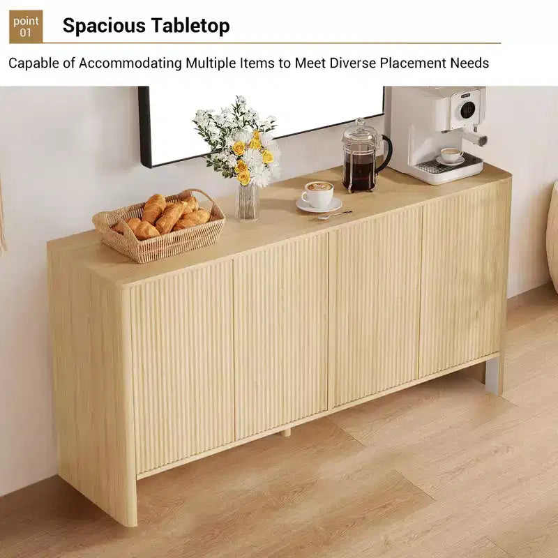 CuisinSmart Buffet bahut moderne de 147,3 cm avec 4 portes, console TV de bar à café Credenza avec rangement pour cuisine, salle à manger, salon