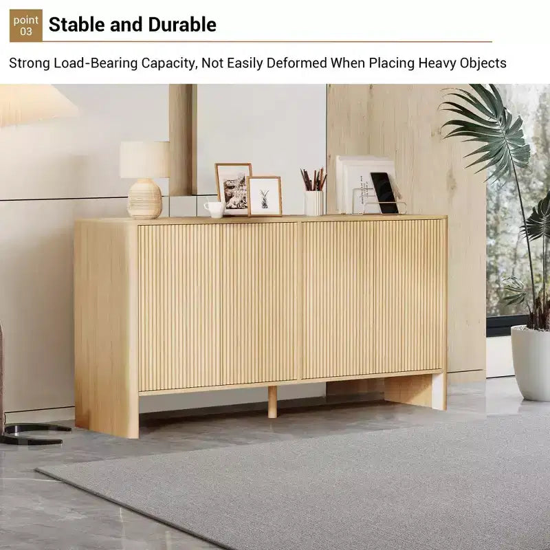 CuisinSmart Buffet bahut moderne de 147,3 cm avec 4 portes, console TV de bar à café Credenza avec rangement pour cuisine, salle à manger, salon