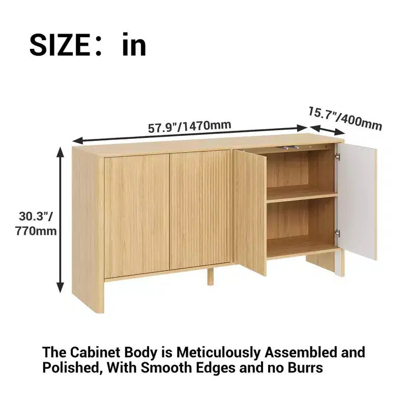 CuisinSmart Buffet bahut moderne de 147,3 cm avec 4 portes, console TV de bar à café Credenza avec rangement pour cuisine, salle à manger, salon