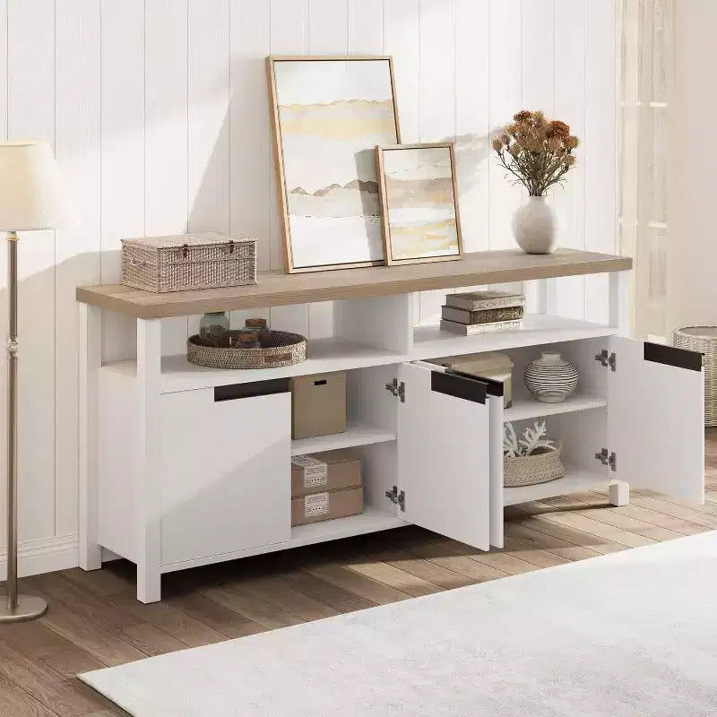 Meuble TV de ferme pour téléviseurs de 70 pouces, meuble de divertissement de 63 pouces de long avec 4 tiroirs de rangement, table de console de télévision pour salon, chambre à coucher