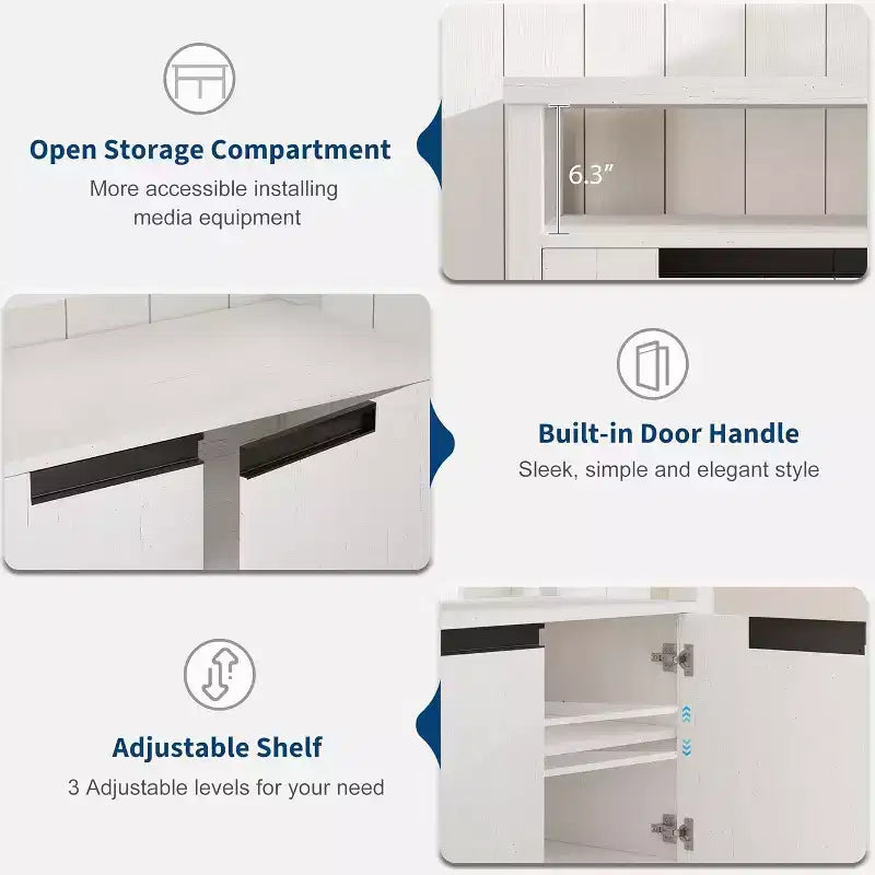 Meuble TV de ferme pour téléviseurs de 70 pouces, meuble de divertissement de 63 pouces de long avec 4 tiroirs de rangement, table de console de télévision pour salon, chambre à coucher