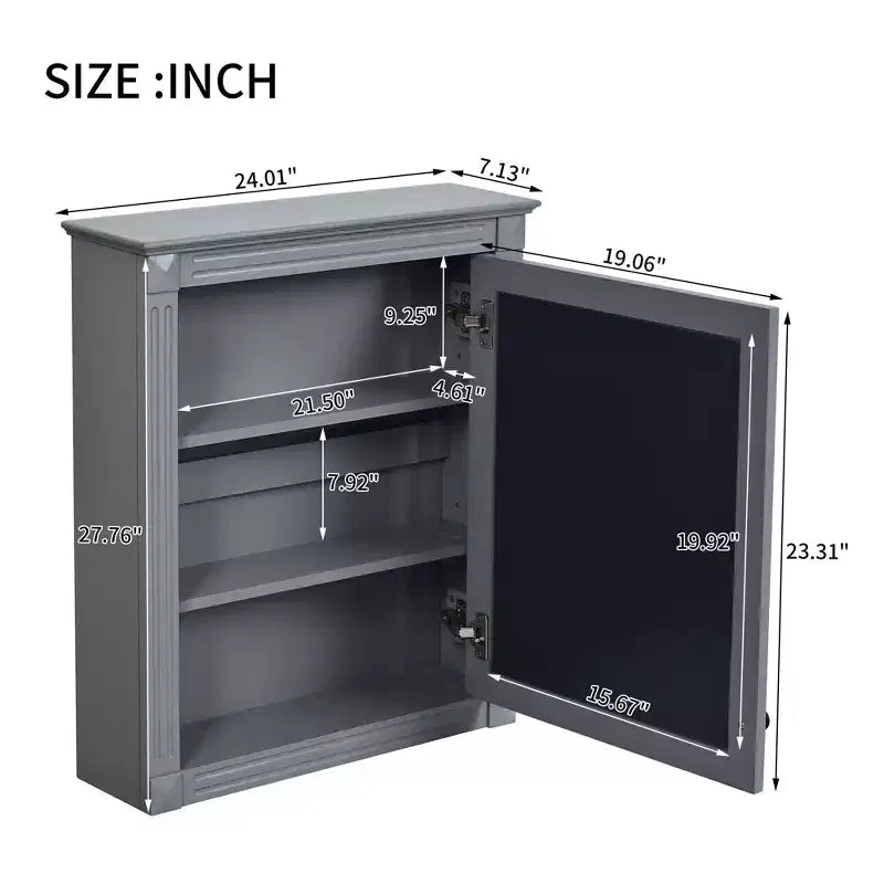 24'' x 27'' Wall Mounted Bathroom Storage Cabinet with Mirror, Medicine Cabinet with Height Adjustable Shelf
