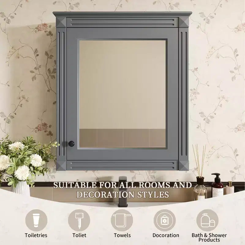 24'' x 27'' Wall Mounted Bathroom Storage Cabinet with Mirror, Medicine Cabinet with Height Adjustable Shelf