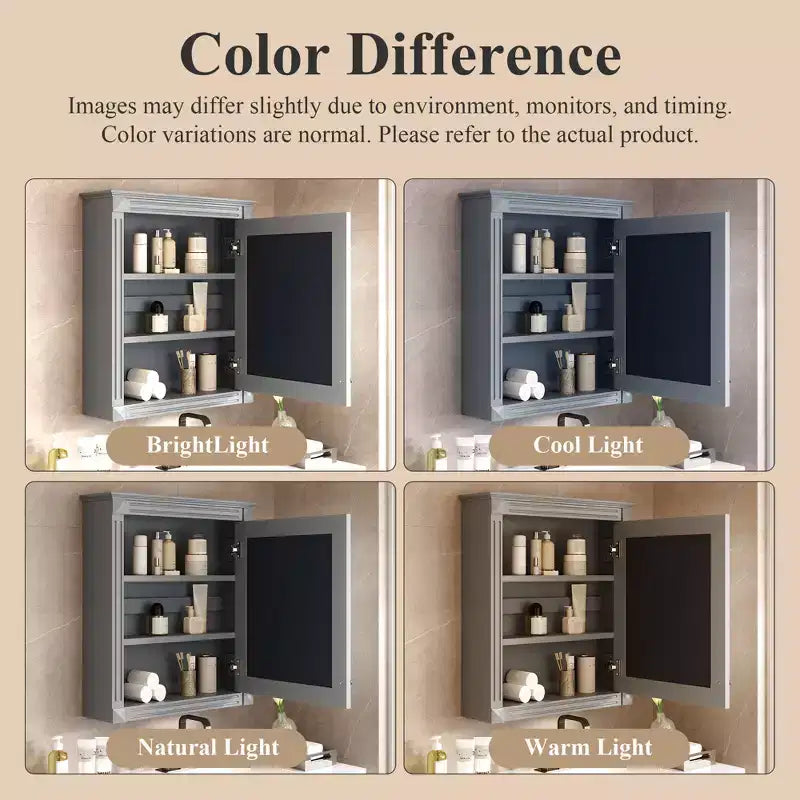 24'' x 27'' Wall Mounted Bathroom Storage Cabinet with Mirror, Medicine Cabinet with Height Adjustable Shelf
