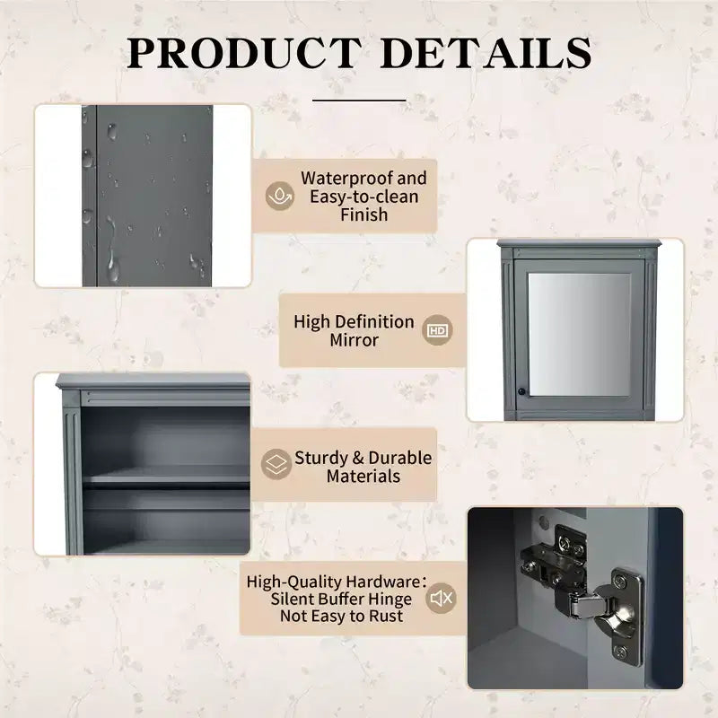 24'' x 27'' Wall Mounted Bathroom Storage Cabinet with Mirror, Medicine Cabinet with Height Adjustable Shelf
