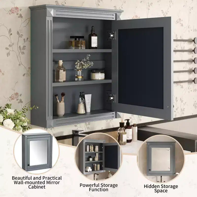 24'' x 27'' Wall Mounted Bathroom Storage Cabinet with Mirror, Medicine Cabinet with Height Adjustable Shelf