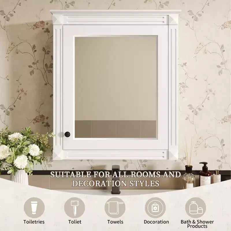 24'' x 27'' Wall Mounted Bathroom Storage Cabinet with Mirror, Medicine Cabinet with Height Adjustable Shelf