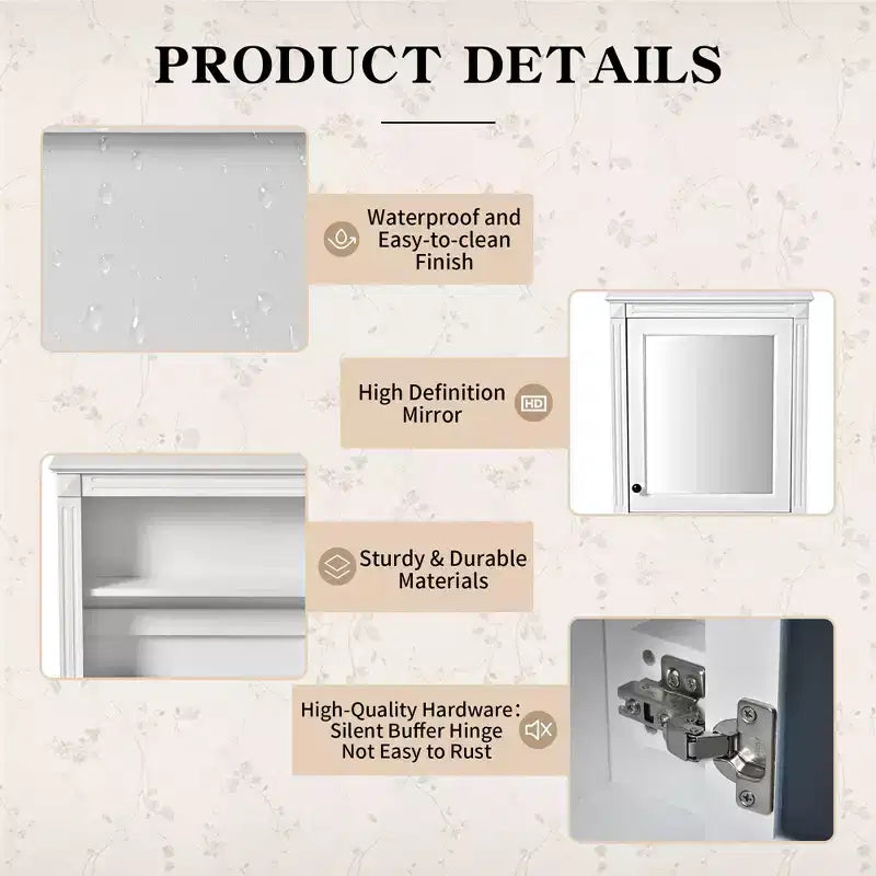 24'' x 27'' Wall Mounted Bathroom Storage Cabinet with Mirror, Medicine Cabinet with Height Adjustable Shelf