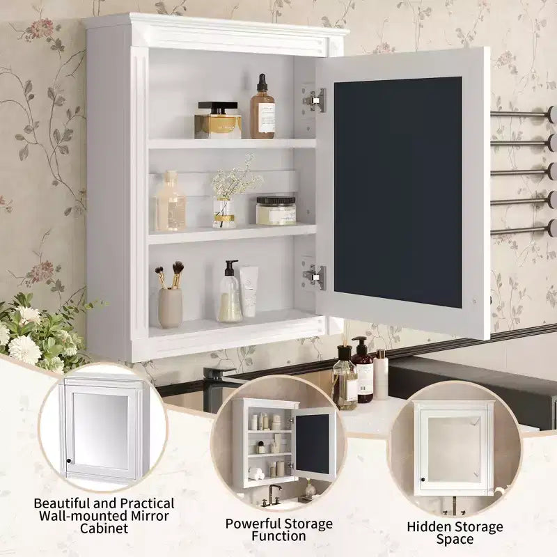 24'' x 27'' Wall Mounted Bathroom Storage Cabinet with Mirror, Medicine Cabinet with Height Adjustable Shelf