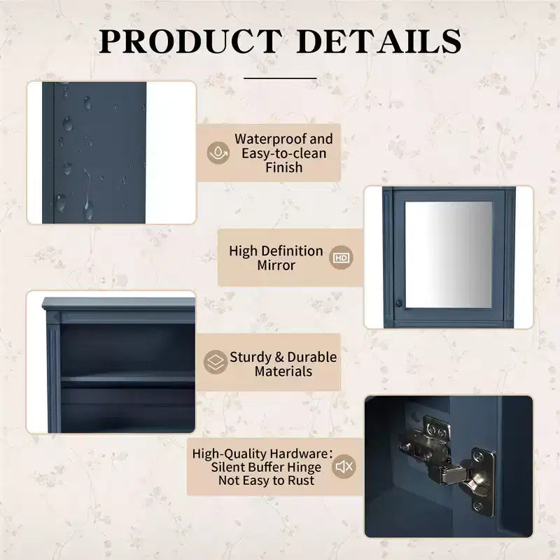 24'' x 27'' Wall Mounted Bathroom Storage Cabinet with Mirror, Medicine Cabinet with Height Adjustable Shelf