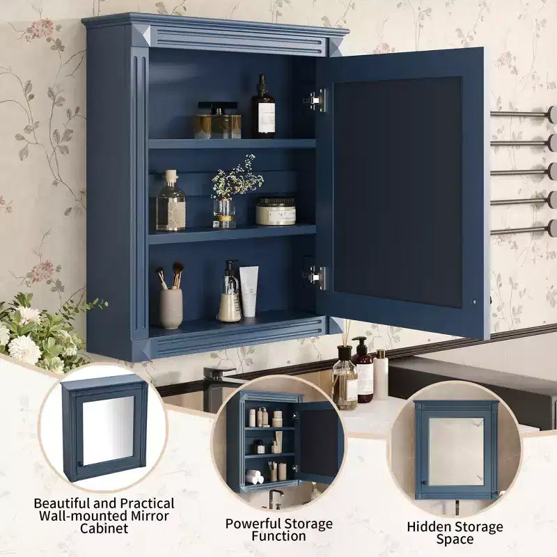 24'' x 27'' Wall Mounted Bathroom Storage Cabinet with Mirror, Medicine Cabinet with Height Adjustable Shelf