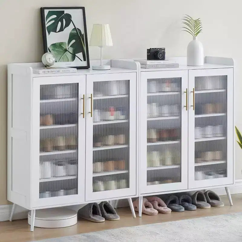 Acekool Glass Door Shoe Cabinet, Modern Shoe Organizer with Adjustable Shelves, Space-Saving Entryway Storage